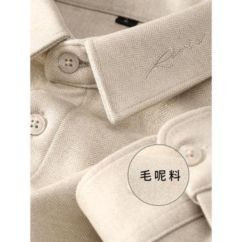 高階冬季加厚保暖磨毛呢襯衫男士長袖修身刺繡休閑商務法蘭絨襯衣
