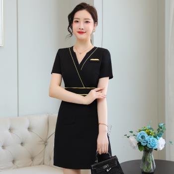 職業裝女裝面試工裝女神範美容院氣質前臺正裝職業連衣裙工作服夏