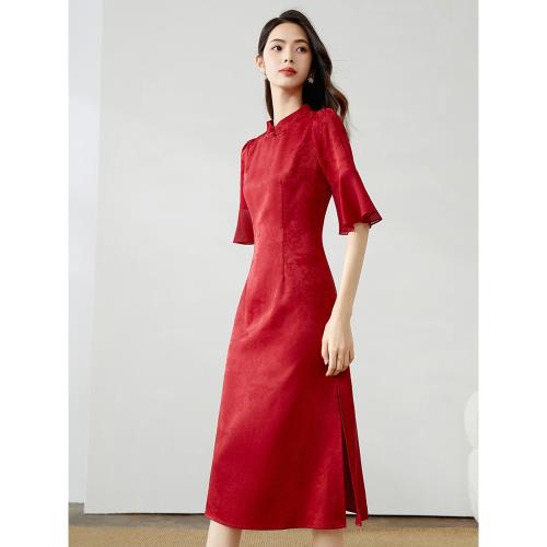 【晚白斷碼直降福利】新款休閑氣質改良旗袍裙新中式喜慶連衣裙