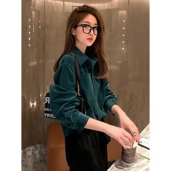 法式燈芯絨長袖襯衫女秋冬新款慵懶洋氣百搭上衣小眾別致襯衣外套
