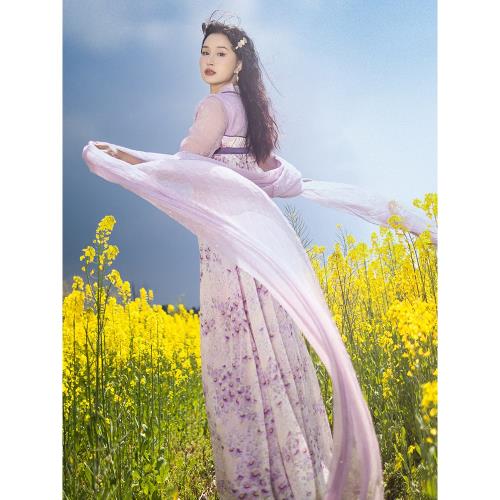 【長樂詞】復古改良版齊胸襦裙女夏燙金雪紡印花長裙漢元素大裙擺