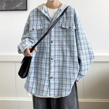 格子襯衫外套男士秋季潮流高階感小香風上衣日系男裝休閑長袖襯衣