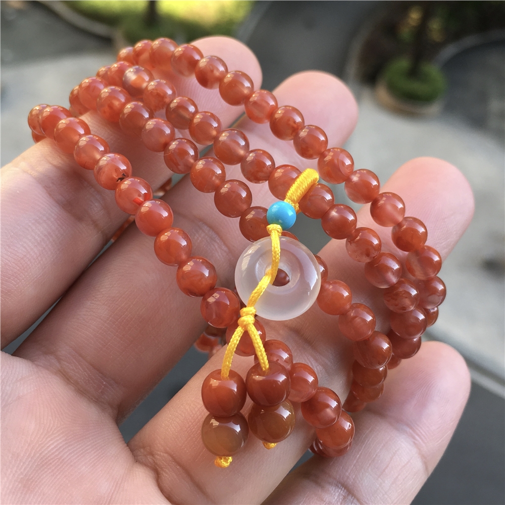 冰飄南紅瑪瑙涼山原礦天然火焰紋手項鏈精選一物圖108顆佛珠手串|手鍊