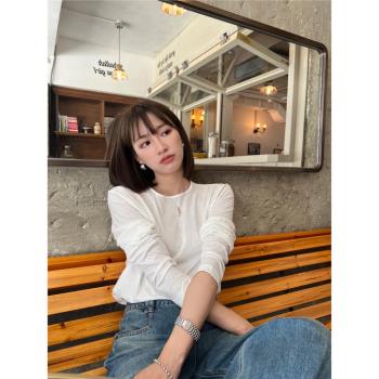 女裝白色薄款百搭上衣長袖t恤