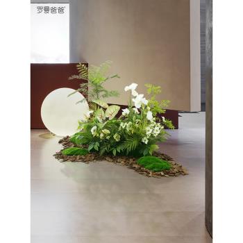 羅曼爸爸仿真植物造景室內花藝綠植蘆葦景觀玄關樓梯角樓軟裝裝飾