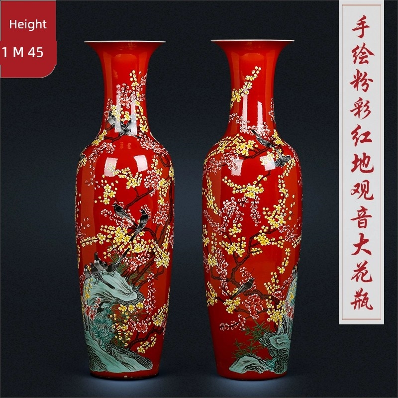 景德鎮陶瓷器落地大花瓶手繪粉彩中式瓷瓶酒店客廳擺件大號裝飾品|花器