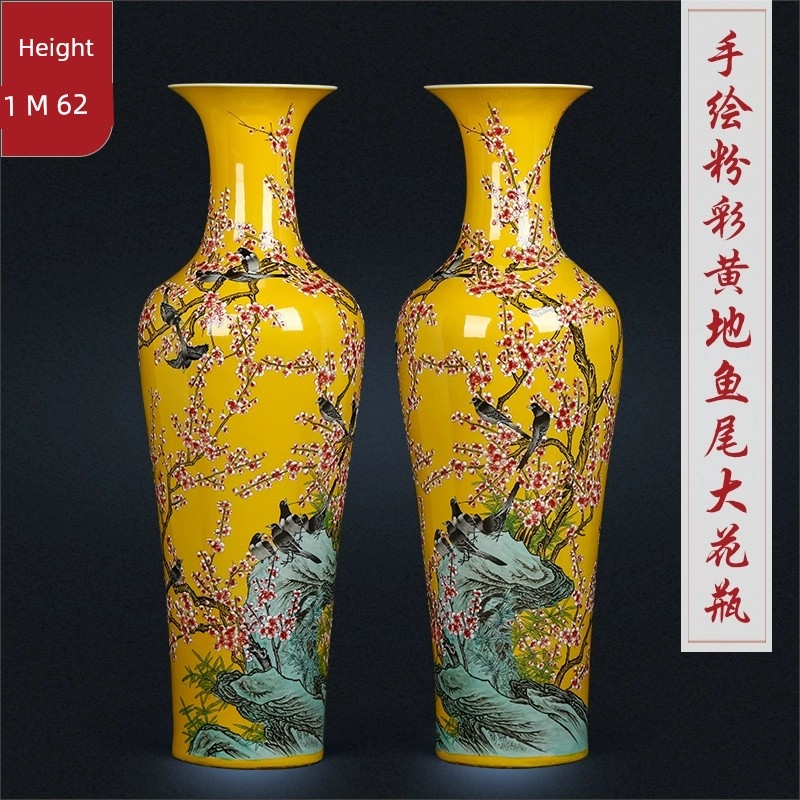 景德鎮陶瓷器落地大花瓶手繪粉彩中式瓷瓶酒店客廳擺件大號裝飾品|花器