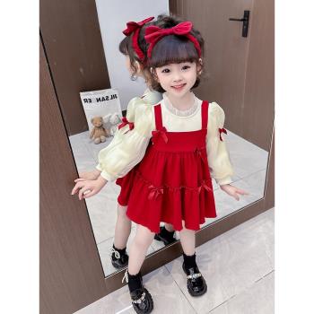 女童春秋禮服寶寶時髦長袖連衣裙