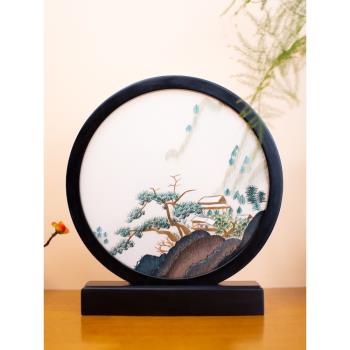 手工刺繡擺件中式家居飾品桌面屏風輕奢高檔辦公室臺屏中國風禮品