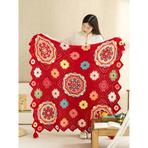 蘇蘇姐家繁錦團花毯解悶手工diy鉤針編織自制毯子毛線團材料包