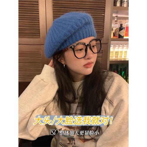 大頭星球美式針織帽大頭圍貝雷帽帽子女秋冬季馬海毛毛線帽顯臉小