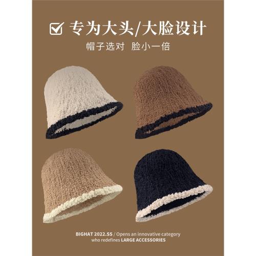 大頭星球大頭圍魚夫女帽漁夫帽女2025年新款秋季毛絨水桶帽顯臉小