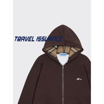 TRAVEL ISSUANCE 得寸進尺 復古潮牌vintage學院寬松連帽衛衣開衫