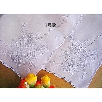 汕頭純棉白色刺繡薔薇花手帕
