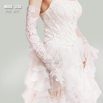 2018新娘婚紗旅拍長款結婚手套白色婚禮舞蹈拍照蕾絲薄紗手套