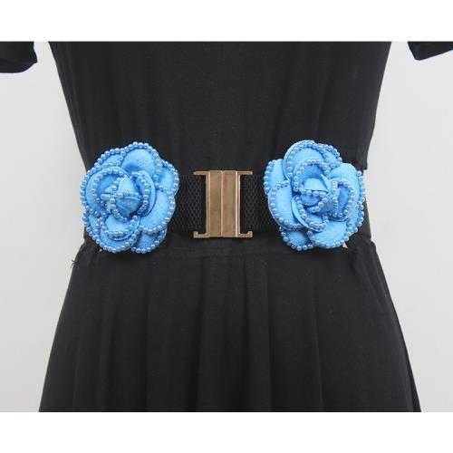 簡易腰帶女秋冬新款潮流時尚復古百搭松緊腰封配高腰裙子花朵裝飾