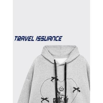 TRAVEL ISSUANCE 愛包圍貓 復古美式個性潮流情侶BF寬松連帽衛衣