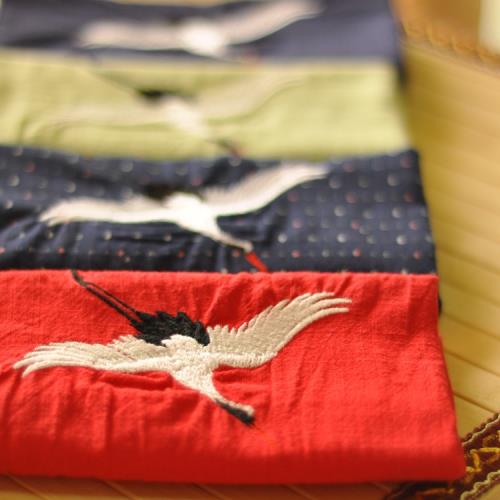 純棉手帕可繡字手絹繡花仙鶴刺繡復古風情侶男女士方巾茶巾6色選