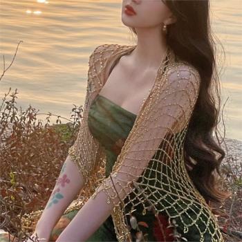 金色鏤空鉤花蕾絲裝飾披肩斗篷漢服旗袍禮服外搭復古優雅小眾古典
