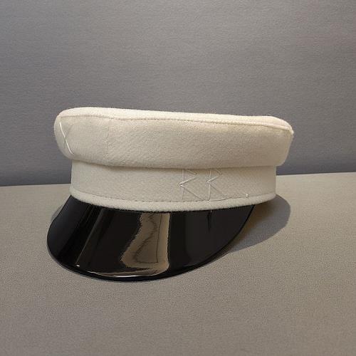 新款百搭米白色毛呢平頂報童帽小短檐漆皮八角帽歐美休閑貝雷帽女