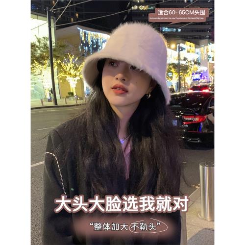 大頭星球大頭圍漁夫帽2026新款女顯臉小兔毛水桶帽秋冬季美式盆帽