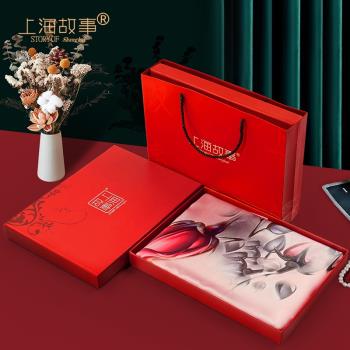 上海故事真絲絲巾女桑蠶絲送媽媽圍巾新款教師節紀念品小禮物禮盒