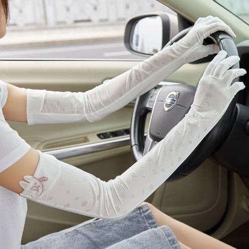 開車中長款防曬手套薄款護手臂套袖套遮陽冰絲袖子觸屏夏季女可愛