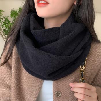 韓版針織毛線圍脖脖套寬松女冬季新款百搭加厚保暖2022圍巾黑色男