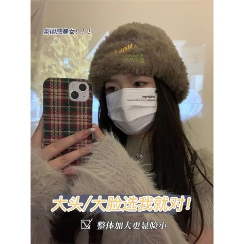 大頭星球可愛女白色顯臉小毛絨帽