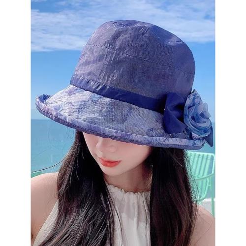 帽子女夏涼帽媽媽百搭防曬太陽帽遮陽盆帽中老年人薄款卷邊漁夫帽