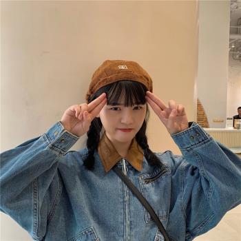 網紅丁走走燈芯絨復古女秋冬帽子