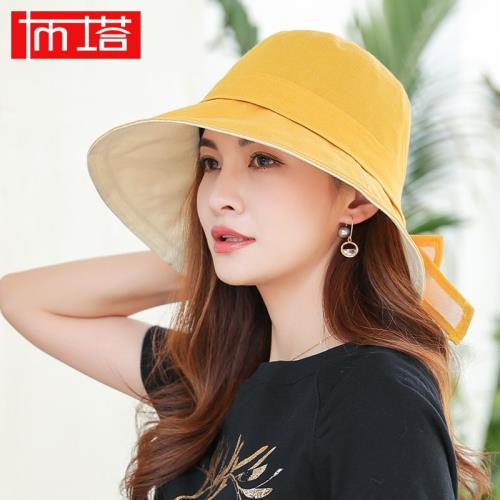 正品布塔帽子女春秋百搭大檐遮陽帽棉麻可折疊便攜漁夫帽可扎馬尾