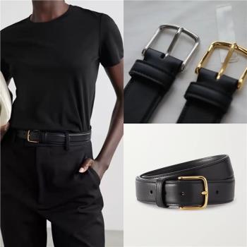 The r0w Effortless Chic 經典黑金、黑銀方扣皮帶 厚實真皮質感