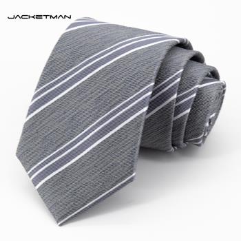 Jacketman領帶男韓版灰色時尚白色斜紋個性條紋正裝潮流寬版8cm款