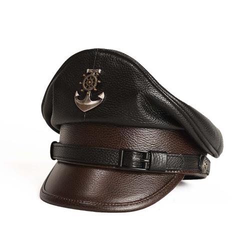 德式哈雷機車帽子男士復古海軍貝雷帽大蓋牛皮海盜船長帽鴨舌帽