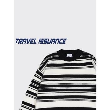 TRAVEL ISSUANCE 好事正釀 日系條紋撞色寬松慵懶風針織衫毛衣bf
