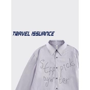 TRAVEL ISSUANCE 難熬的歲月 ins條紋字母印花翻領寬松長袖襯衫潮