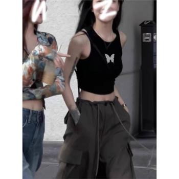 純棉美式辣妹背心女夏季新款短款小個子高腰露臍無袖內搭打底上衣