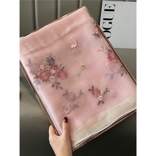 高檔蘇州刺繡絲巾女2025新款母親節禮物仿真絲桑蠶絲披肩媽媽圍巾