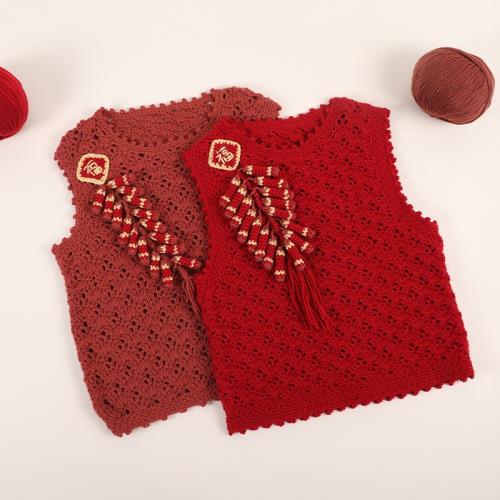 毛兒手作 鞭炮聲聲兒童背心材料包 鉤針手工編織毛線diy 五股流年