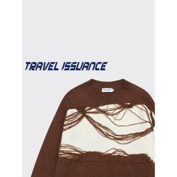 TRAVEL ISSUANCE 腦子好亂 小眾不規則撞色拼接寬松針織衫毛衣BF