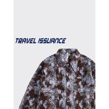 TRAVEL ISSUANCE 近日念想 潮牌ins水墨絨感撞色寬松休閑長袖襯衫