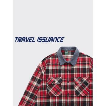 TRAVEL ISSUANCE 在等機會 復古新款拼接撞色潮流寬松長袖襯衫BF