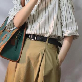 夏手工製作ins風女士方頭皮帶