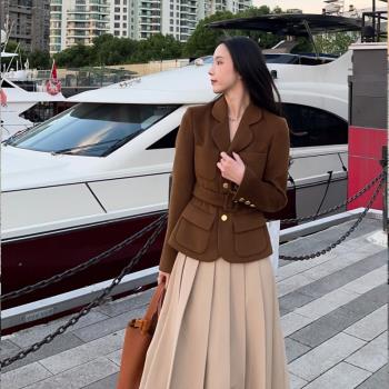 法式桔梗兩件套裝2022秋冬新款時尚氣質女神範褶皺中長款半身裙