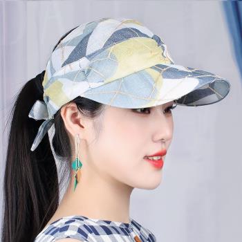 洋氣空頂帽女夏季涼帽透氣輕薄帽子寬沿大頭帽戶外時尚防曬遮陽帽