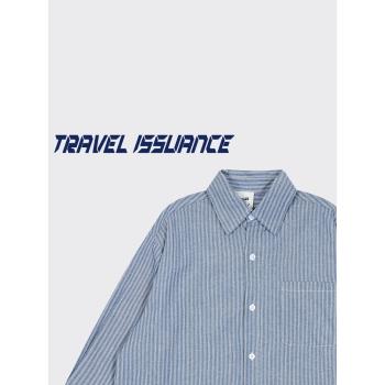 TRAVEL ISSUANCE 記住問題 日系潮流時尚cityboy條紋寬松長袖襯衫