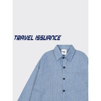 TRAVEL ISSUANCE 虛擬世界 日系小眾條紋撞色休閑寬松長袖襯衫BF
