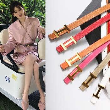 kelly真皮女配裙百搭大衣細腰帶