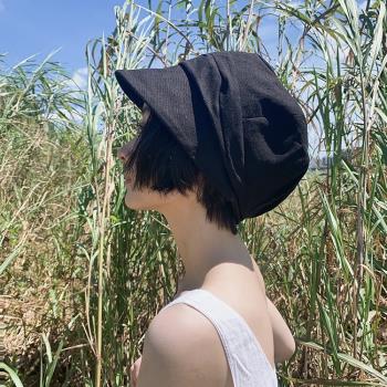 女春夏顯臉小復古褶皺遮陽帽子
